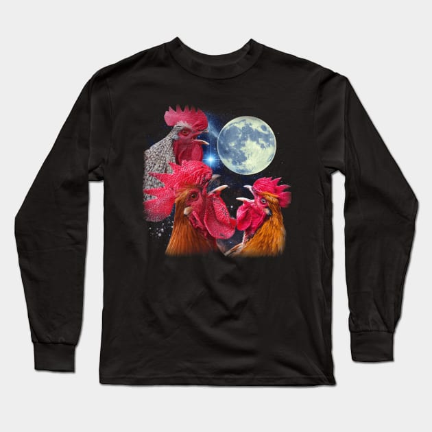 Egg-cellent Chicken The Moon, Stylish Tee for Feathered Friends Long Sleeve T-Shirt by Kevin Jones Art